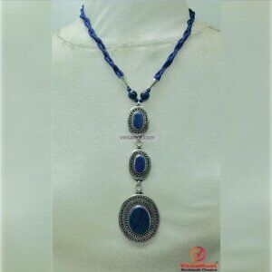 Lapis lazuli Necklace with Three Dangling Lapis Pendants, Gemstone Necklace